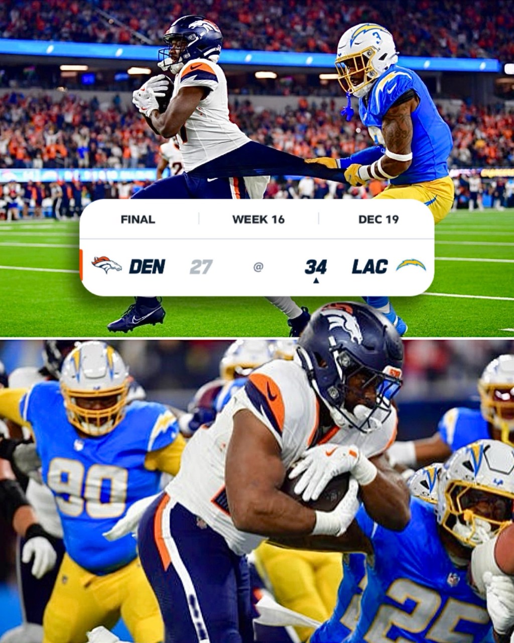Broncos Fall to Chargers 34-27 in a Thrilling AFC West Battle On&nbsp;TNF